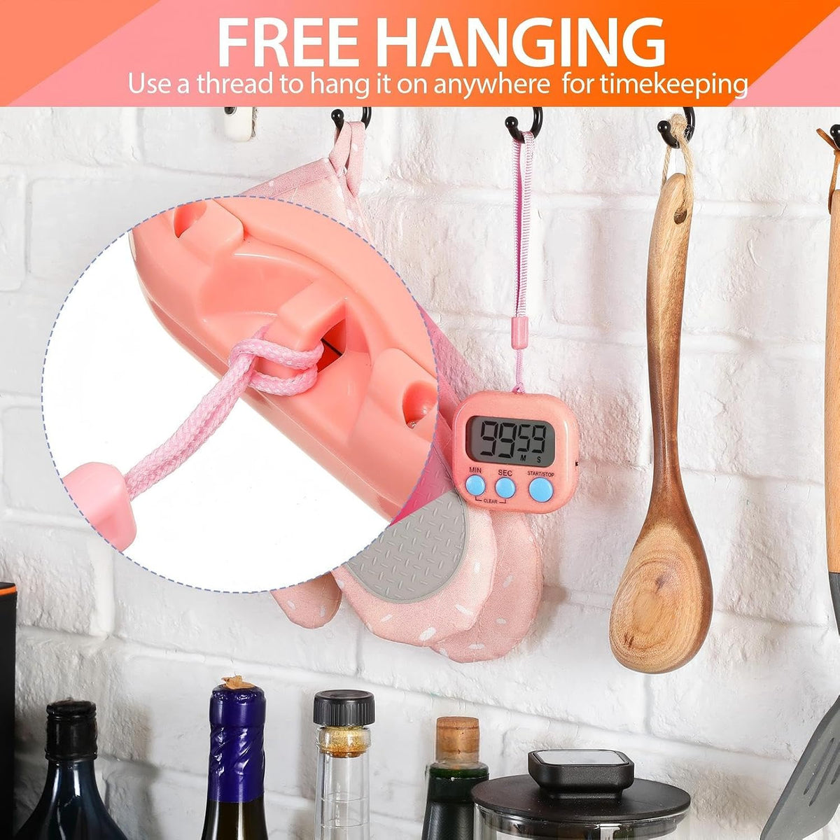 24 Pcs Digital Kitchen Timer Magnetic Timer Bulk On/Off Switch Minute Second Count up Countdown Loud Alarm for Exercise Cook Baking (Pink,Orange)