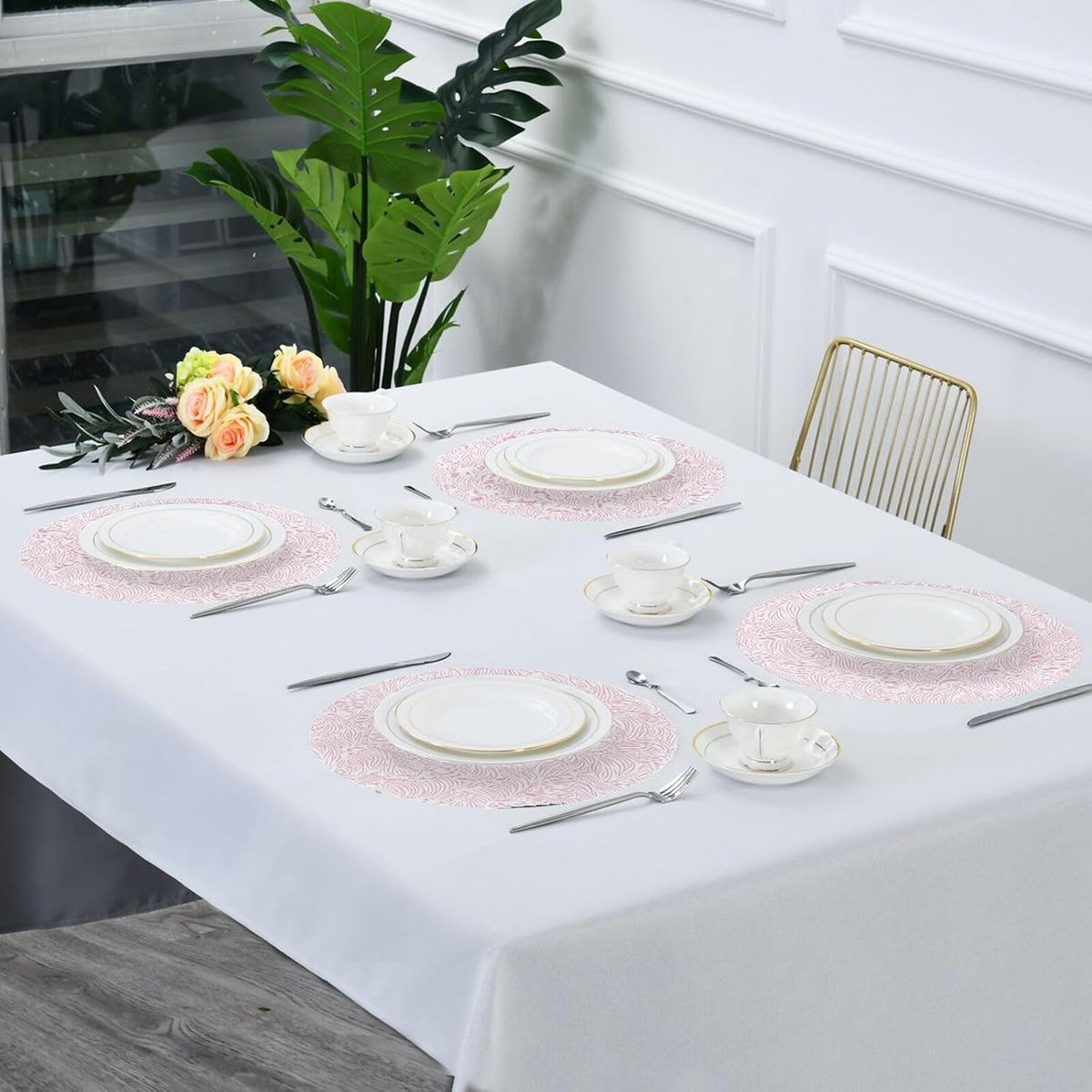 Abstract Peach Pattern Round placemats Outdoor Reversible Quilted placemat Moroccan placemats for Dining Table placemats Waterproof Round placemats Set of 6 Natural 15.4x15.4in