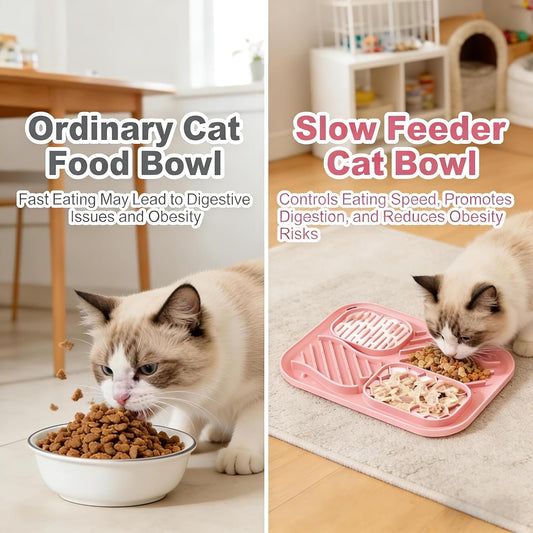 3-Piece Slow Feeder Cat Bowl Set with Strong Suction Cups
