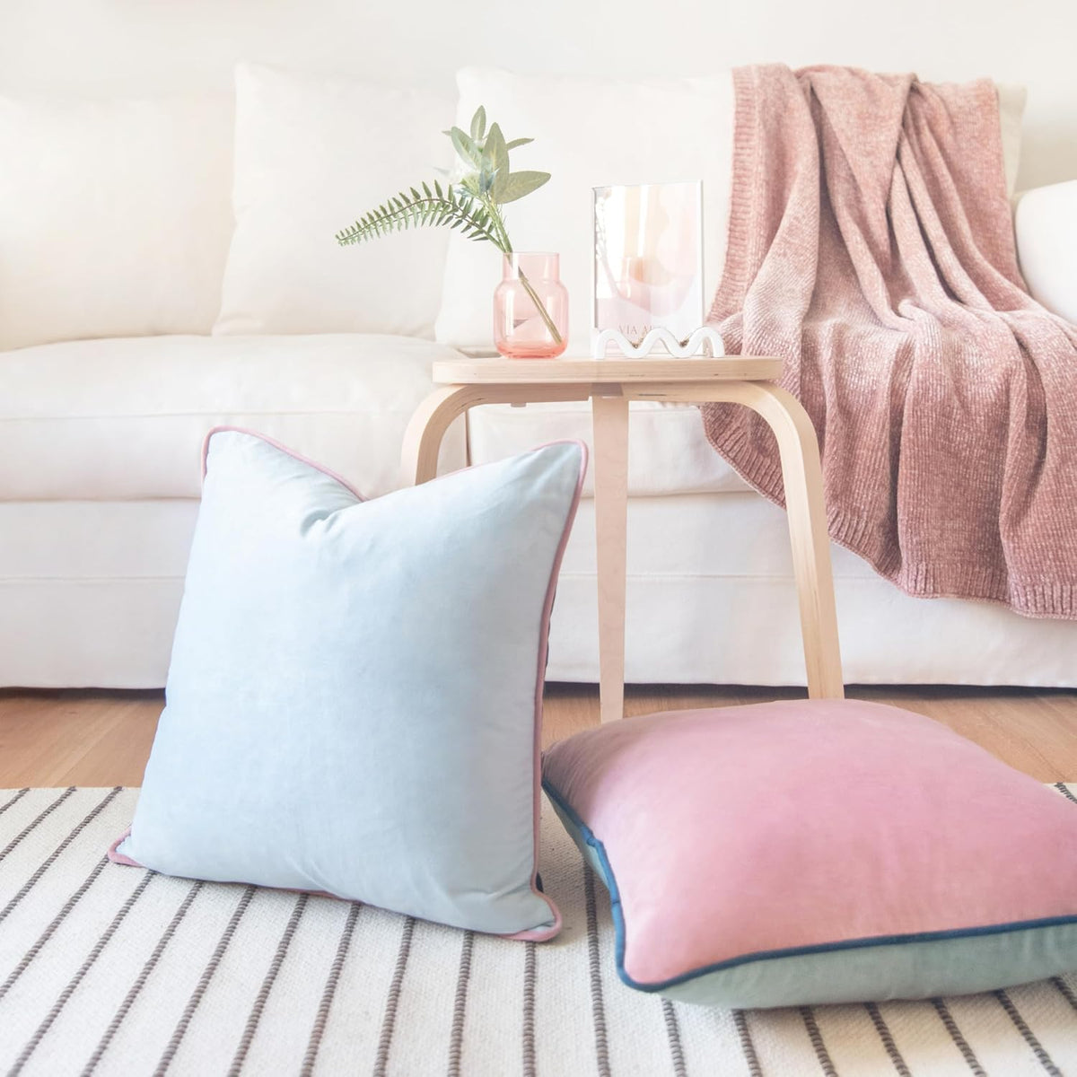 Decorative Throw Pillow Covers Cushion Cases, Set of 2 Soft Velvet Modern Double-Sided Designs, Mix and Match for Home Decor, Pillow Inserts Not Included (18x18 inch, Pink/Blue)