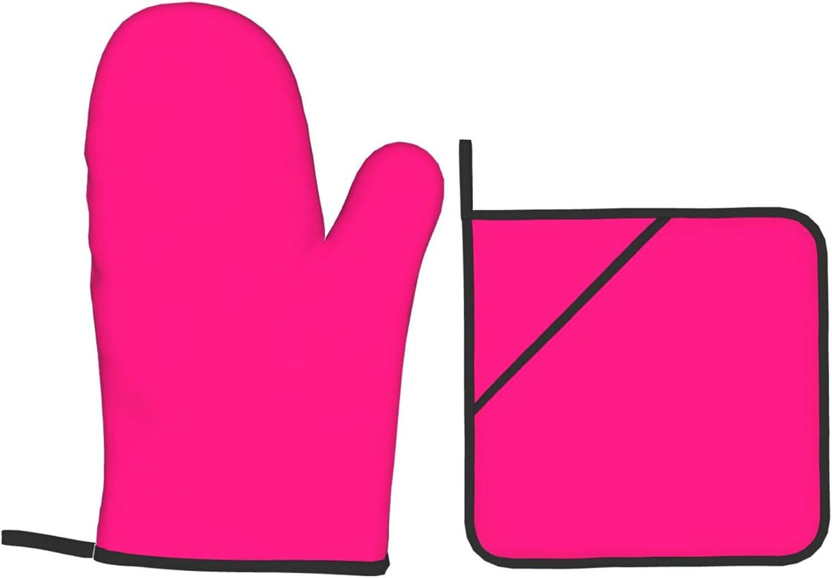 4PCS Oven Mitts and Pot Holders Sets, Solid Rose Deep Pink Oven Mitts Set Heat Resistant Kitchen Microwave Gloves Safe for Baking,Cooking, BBQ