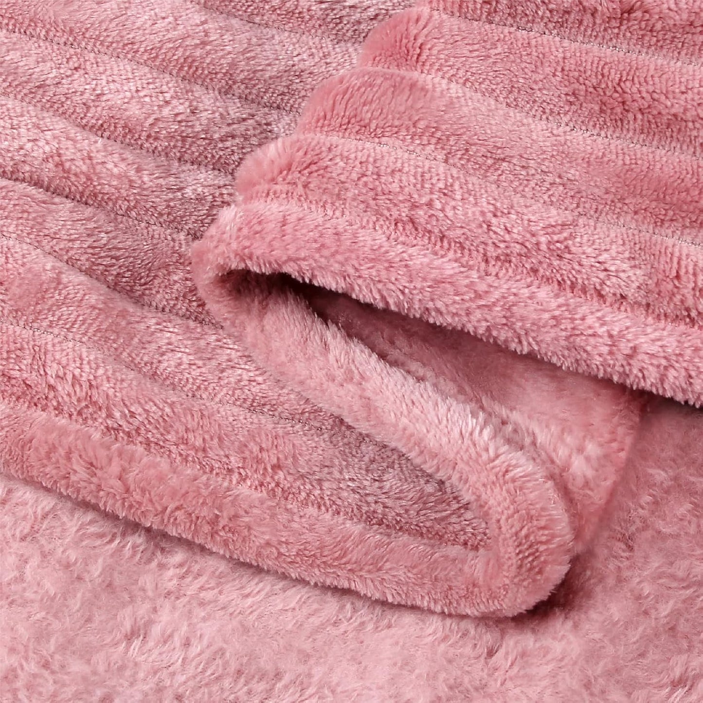 Fleece Throw Blanket for Couch – 3D Ribbed Jacquard Soft and Warm Decorative Fuzzy Blanket – Cozy, Fluffy, Plush Lightweight Pink Throw Blankets for Bed, Sofa, 50x60 inches