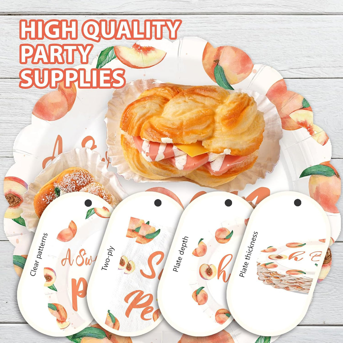 96Pcs Sweet As A Peach Baby Shower Party Supplies Serves 24
