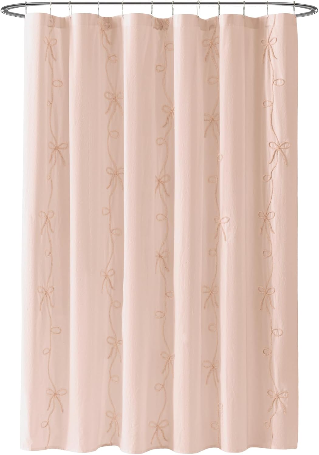 100% Cotton Fabric Shower Curtain for Bathroom, 72 x 72 inches, Blush Sasha Bows