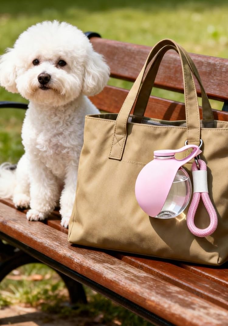 2-in-1 Portable Dog Water Bottle with Foldable Bowl, Leak-Proof Pet Travel Water Dispenser with Carry Strap, Lightweight Drinking Bottle for Dogs and Cats, Walking, Hiking and Outdoor Use Plastic Pink