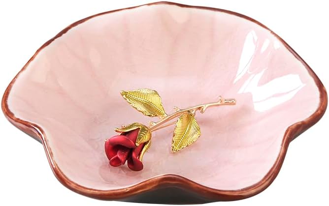 Ice Cracking Leaf Jewelry Dish, Decorative Ring Holder Small Trinket Tray Bowl, Gifts for Daughter Mom Friends, Pink.