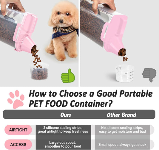 Dog Cat Food Storage Container with Cup (Pink, 2.5L (2 pack))