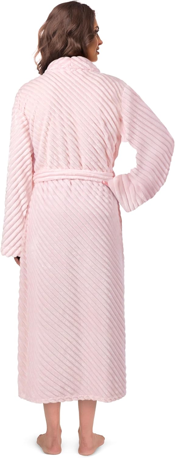 Womens Plush Fleece Robe, Super Soft Long Bathrobe with Pockets
