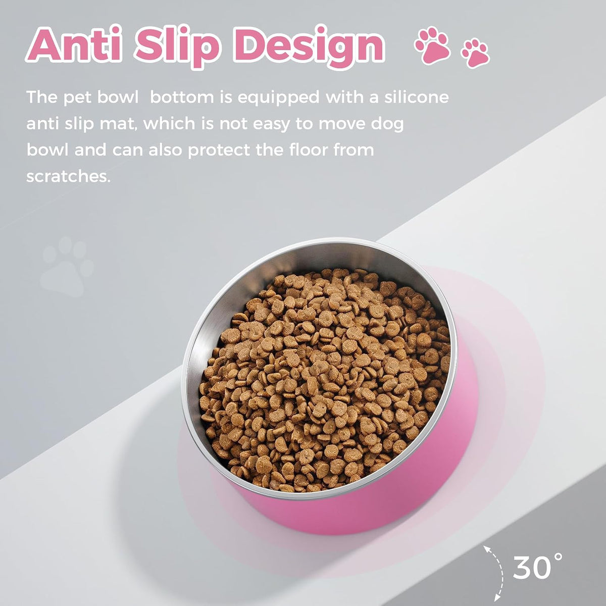 Dog Bowl, Stainless Steel Food and Water Bowl, 40oz, Pink | Non Slip Quiet Bottom, Easy to Clean, Dishwasher Safe