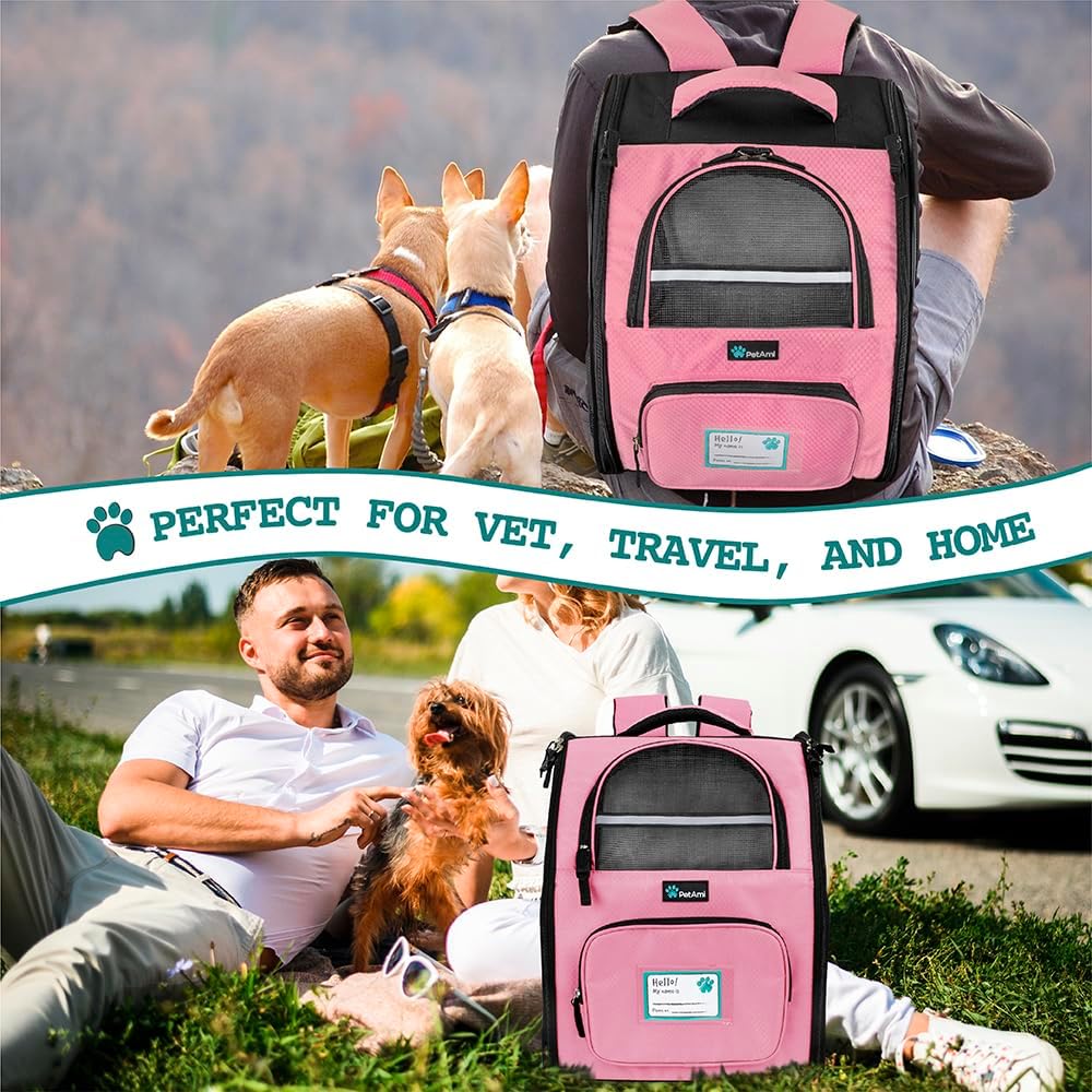 Dog Backpack Carrier Airline Approved Cat Pet Puppy Bag, Pink