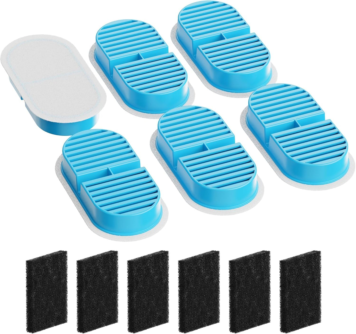 TOONIOOS Cat Water Fountain Filters: 12 Cat Fountain Filters Replacement for TOONIOOS W2 - Pet Fountain Filters - 3 Months Set of Pet Water Fountain Filter - 6 Carbon Filters + 6 Sponges Filters