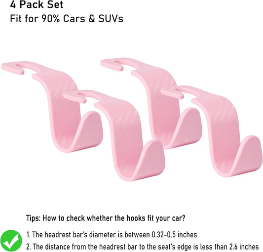 Car Seat Hooks 4 Pack - 55lb Heavy Duty Headrest Hook,Pink