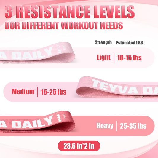 12 Pcs Fabric Resistance Bands for Working Out, Non-Slip Exercise Bands for Women, Pink Booty Elastic Loop Band for Glute Butt Thigh Yoga Pilates Stretching Gym Studio