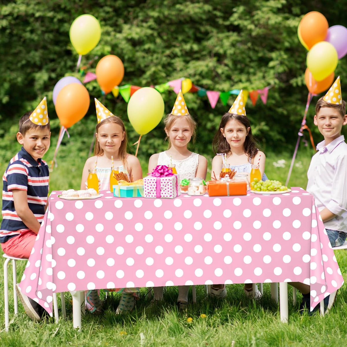 2 Pack Light Pink and White Polka Dot Tablecloths, Pink Disposable Plastic Table Cover for Birthday, Wedding, Bachelor, Pink Girl Party, and Picnic Camping Parties 54" x 108"