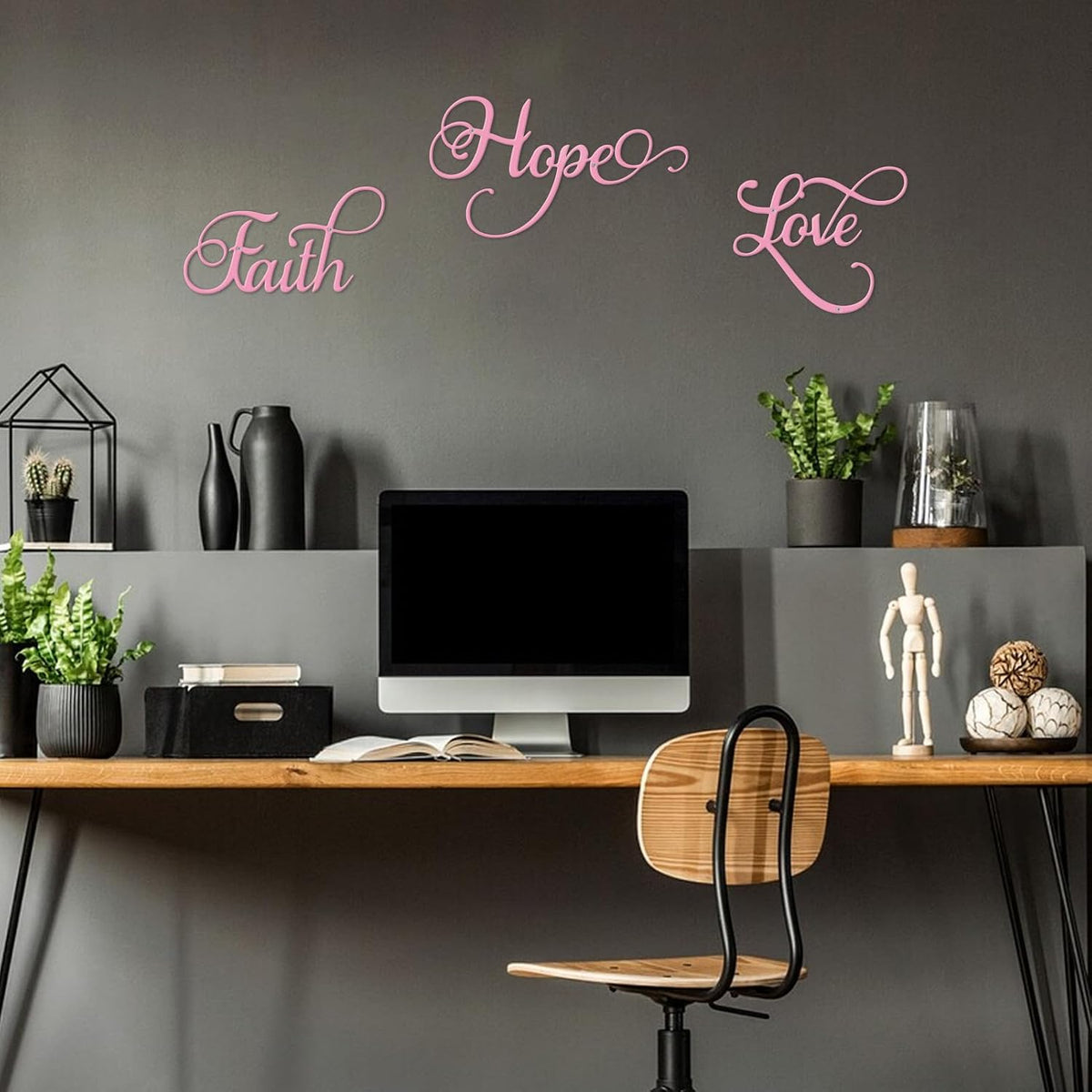 Faith Hope Love 3Pcs Colorful Metal Inspirational Letter Wall Sign