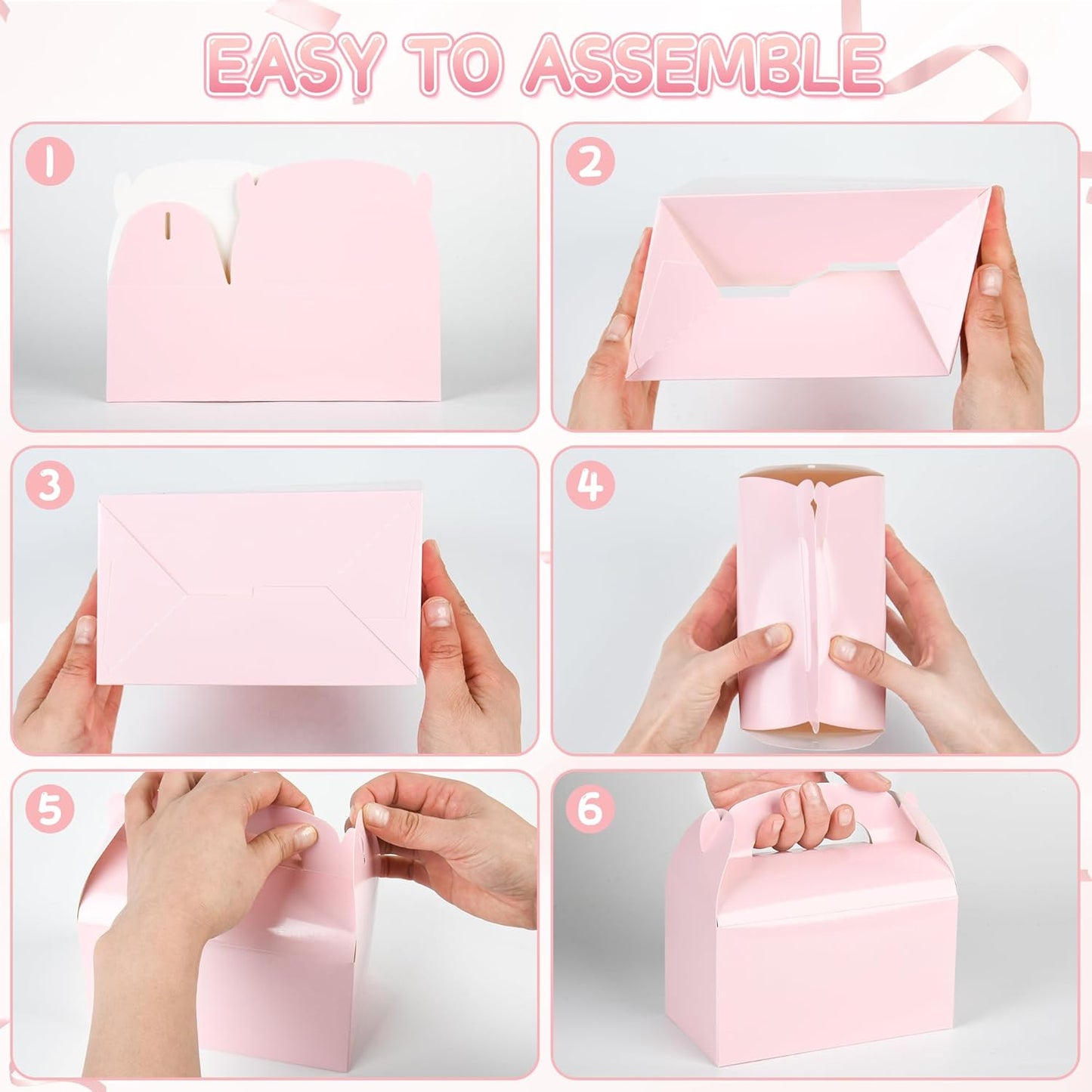 DjinnGlory 36 Pack Pink Party Favor Treat Boxes with Handle for Baby Shower, Birthday, Bridal Shower, Wedding All Occasion, Small Gable Boxes for Small Business 6.18 x 3.58 x 3.38 Inches