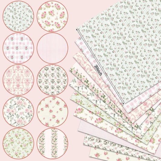 10 Pcs Pink Floral Cottagecore Fabric Squares 20 x 20 Inch