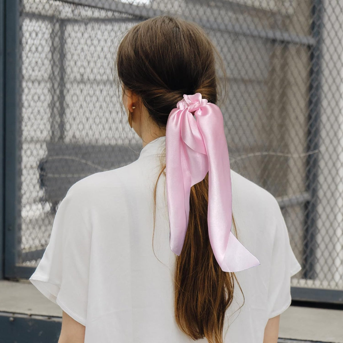 2pcs Pink Knotted Bow Hair Scrunchies Elastic Hair Scarf