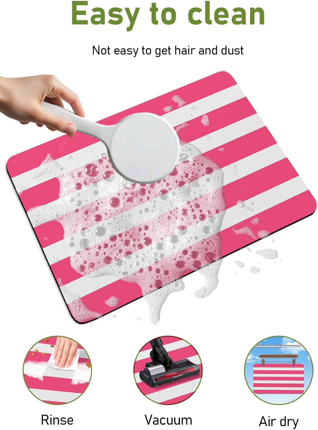 Pink Striped Bath Mat for Tub,Modern Simple Monochrome Geometric White Non Slip Bathroom Floor Runner Rug Quick Dry & Absorbent Diatomaceous Earth Shower Sink Bedroom Kitchen Doormat 16"x24"