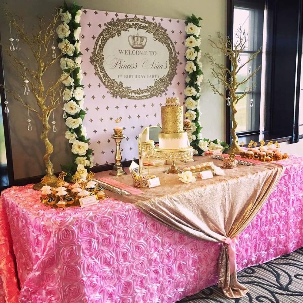 Pink 3D Floral Rosette Satin Tablecloth 90"x132" Baby Shower