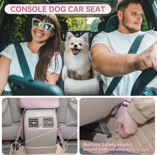 Cat Car Seat, Portable Console Dog Car Seat with Safe Protective Hooks, Luxury Pet Car Seat Includes Safety Leash and Storage Pocket for Pets Up to 9 lbs (Pink)
