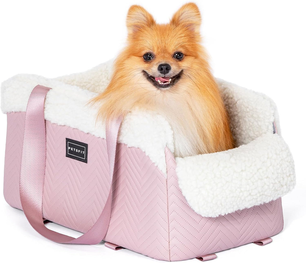 Cat Car Seat, Portable Console Dog Car Seat with Safe Protective Hooks, Luxury Pet Car Seat Includes Safety Leash and Storage Pocket for Pets Up to 9 lbs (Pink)