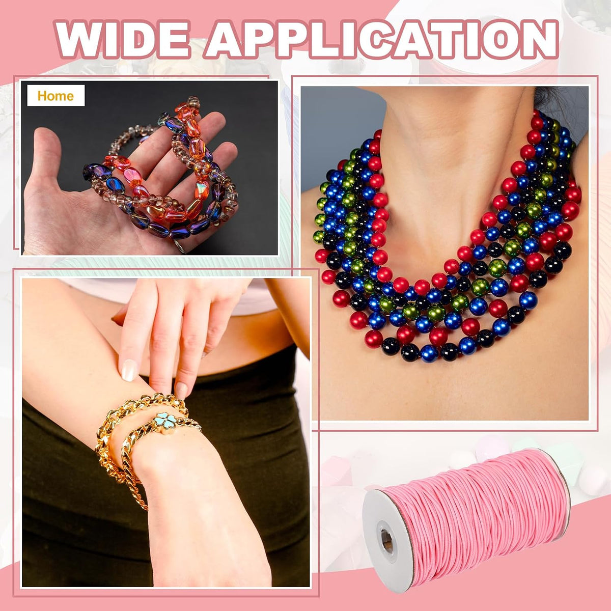 Stretchy String for Bracelets, Elastic Crystal Thread Stretch Elastic Beading Cord 2.5mm & Peach Pink-Fitting for(Bracelets/Sewing/Beading/Necklace/Jewelry Making/Crafts DIY)