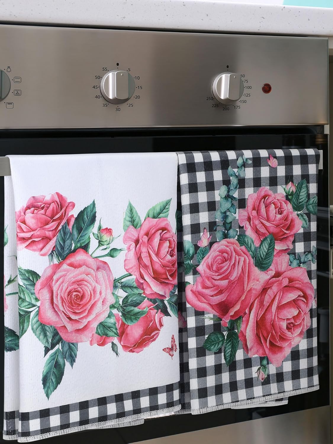 4 Pcs Pink Rose Kitchen Towels Floral Hand Tea Towels Gifts