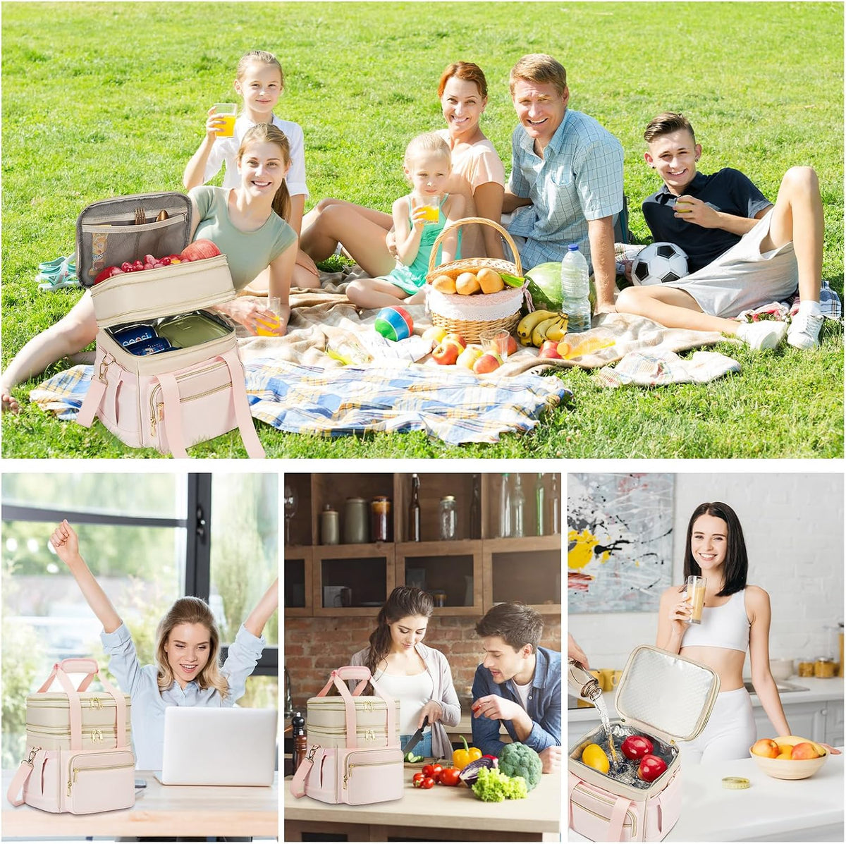 holuxer Lunch Bag for Women - Expandable Double Deck Lunch Box