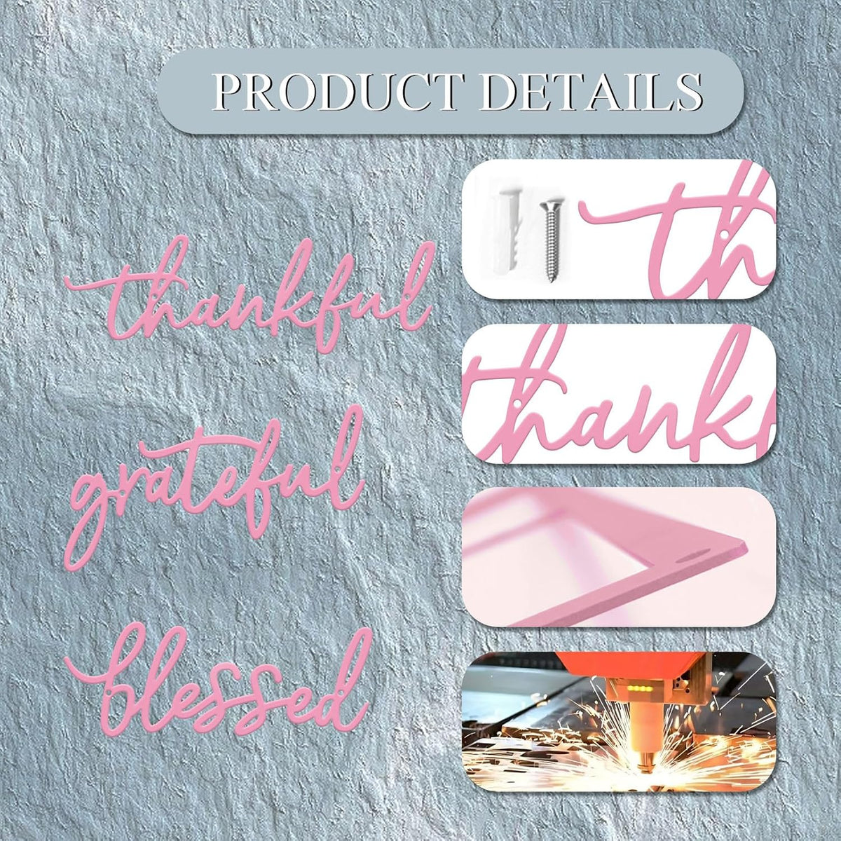 3 Pieces Thankful Grateful Blessed Letter Sign Metal Wall Decor