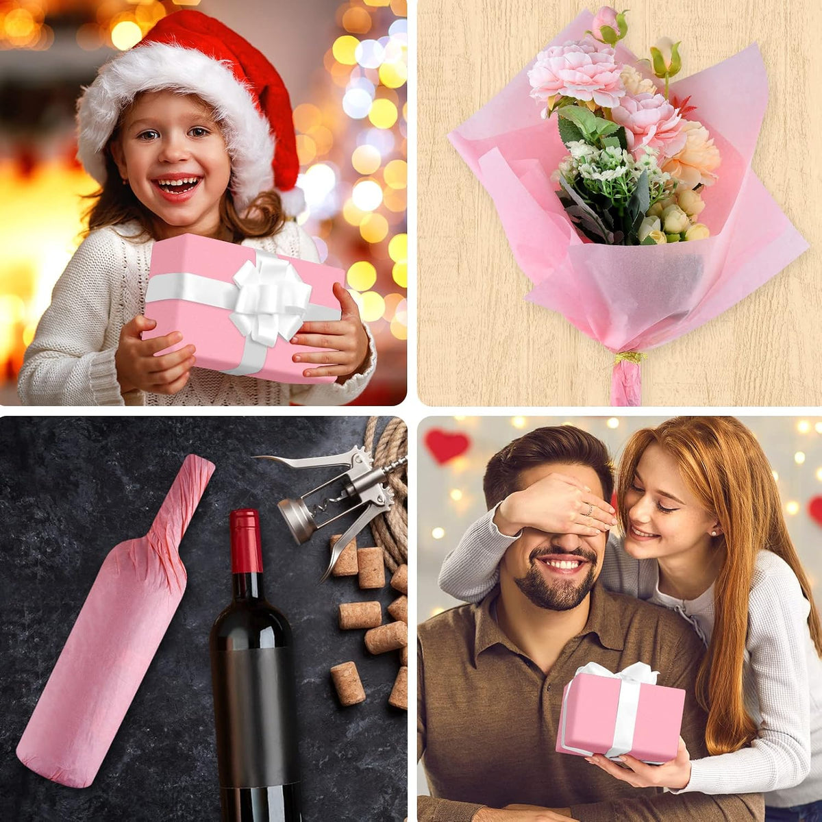 60 Sheets Pink Tissue Paper Set Valentines Gift Wrap Paper(Pink)