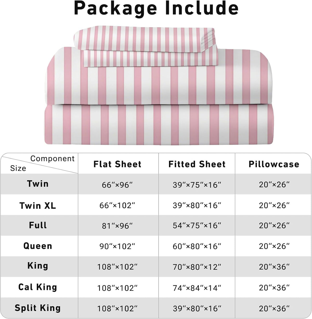 Striped Sheets Queen Size - Pink and White Stripe Bed Sheet Set - Deep Pocket Soft Microfiber Bedding Set 4 Piece - Fitted Flat Sheet Pillowcases - Striped Bedroom Decor & Gifts