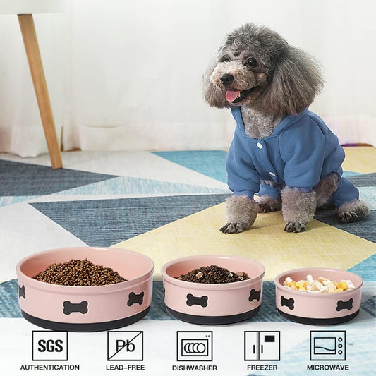 Sweejar Ceramic Dog Bowls with Bone Pattern, Dog Food Dish for Small Dogs, Porcelain Pet Bowl for Water 16 Fl Oz (Pink)