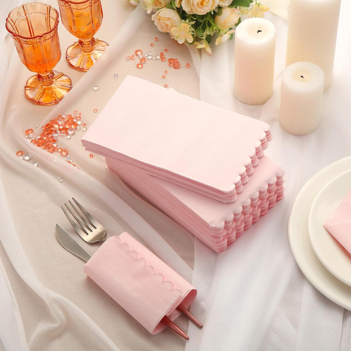 100 Pcs Pink Lace Disposable Paper Napkins 2 Ply Dinner