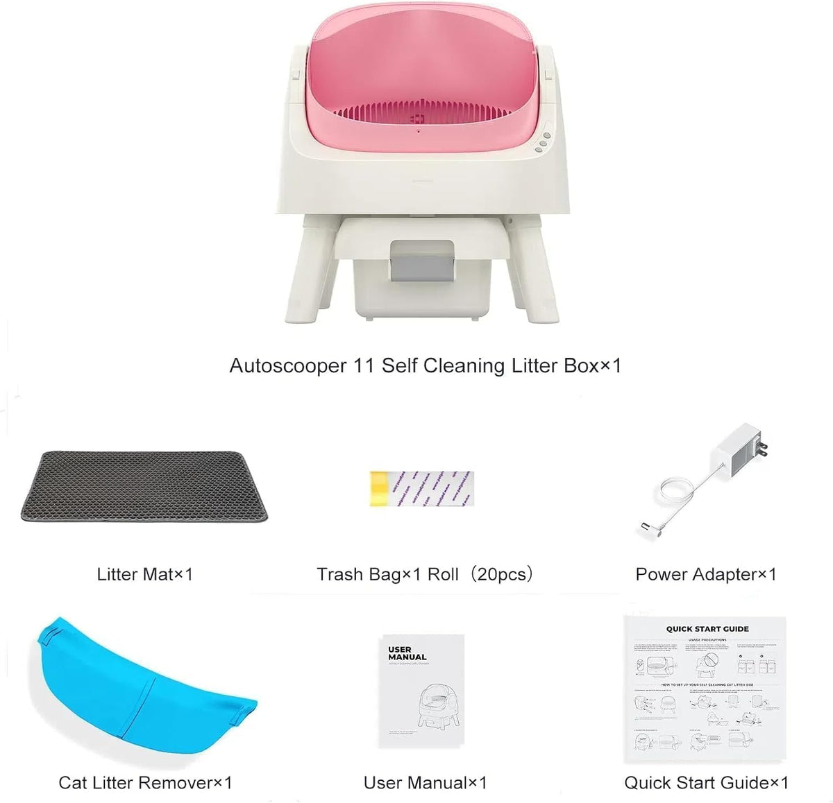 Self Cleaning Litter Box, Open-Top Automatic Cat Litter Box, with 10L Large Waste Container, Easy Maintenance, Bright Pink