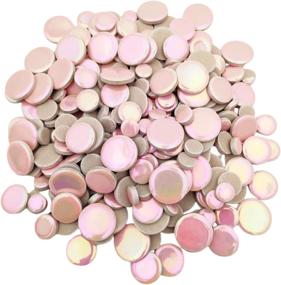 280PCS Iridescent Round Ceramic Mosaic Tiles for Crafts Bulk,1.1LB Circle Mosaic Pieces for Flowerpots, Vases, Cups, Garden and Home Decor DIY Mosaic Making Supplies (Pink)