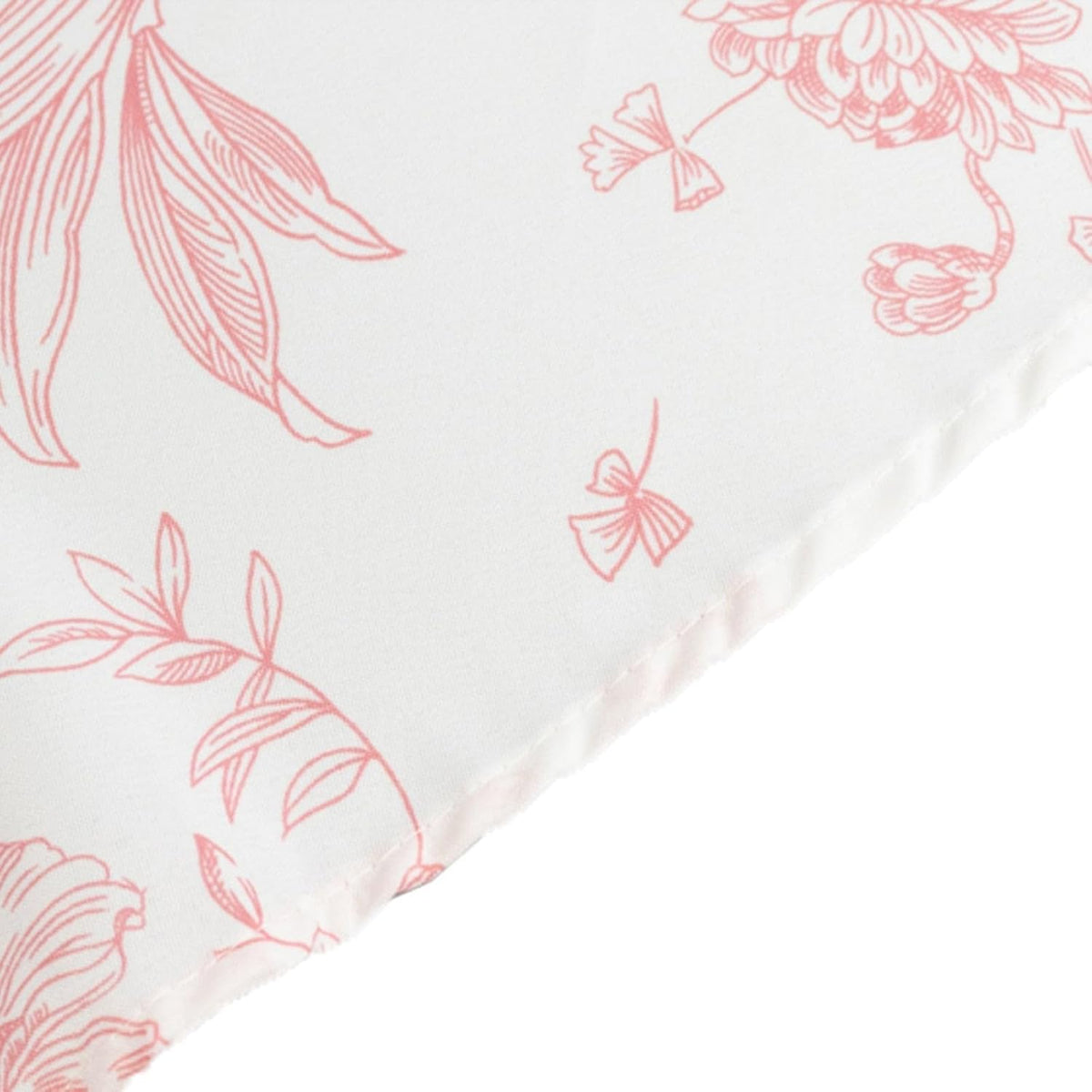 Polyester Round Tablecloth 120" White with Pink French Toile Pattern - Sophisticated Table Cover for Chic Weddings & Events