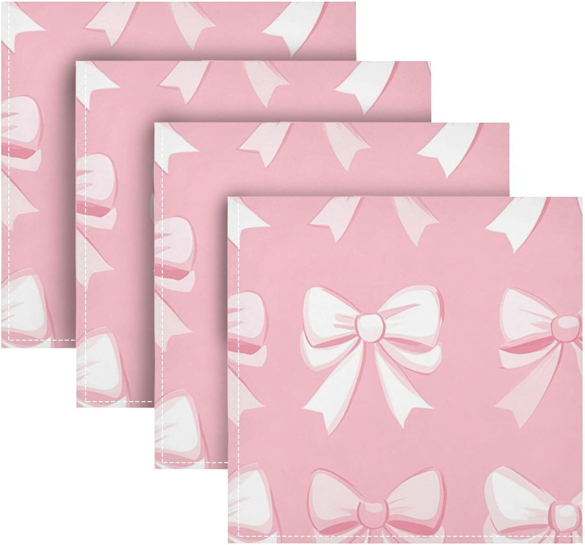 Bows with White on Blush Cloth Napkins Set of 6, Reusable Washable Dinner Table Napkins for Wedding Banquets Party Decor, 20x20 Inch