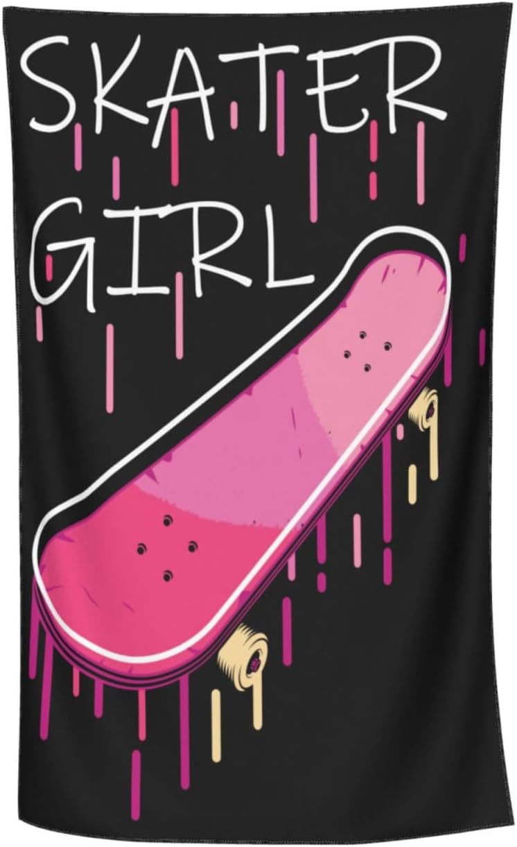 Pink Skateboard Skater Girl Bath Towels Absorbent Microfiber Quick Dry Large Bathroom Towel Soft Lightweight 52x32 in for Home Gym Beach Travel