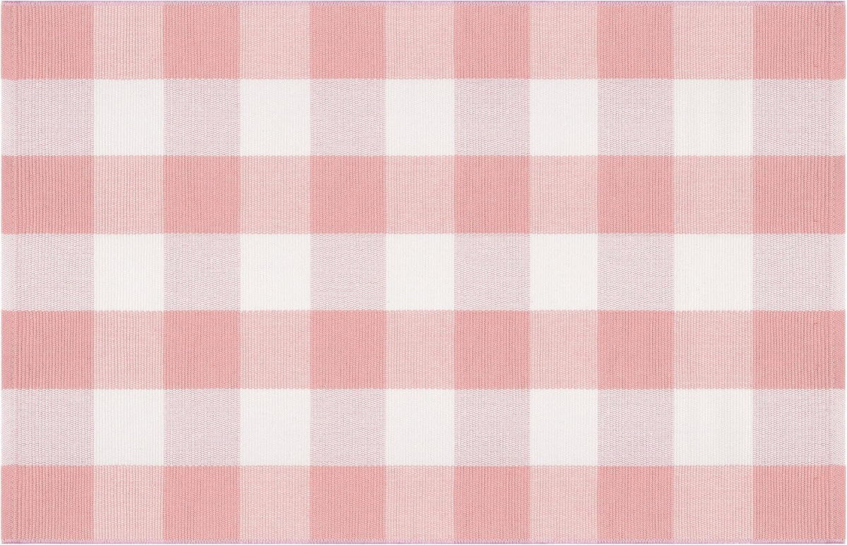 Pink White Layered Doormat 27.5"x43.3"Washable Buffalo Plaid Outdoor Rug