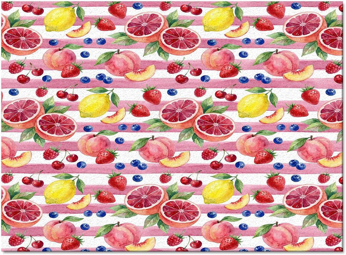 Summer Peach Lemon Grapefruit Area Rug, Living Room & Bedroom Decor, Blueberry Strawberry Pink Stripe Plush Carpet 60x96in