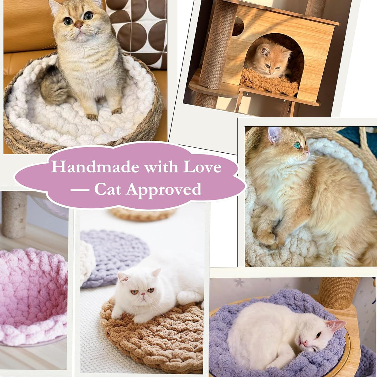 Cat Kneading Mat, Handmade Round Cushion Bed Pad Kittens (Pink, S)