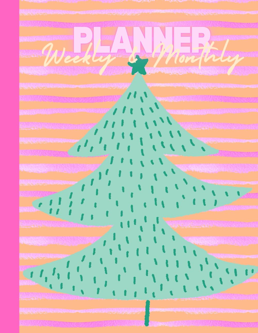 Pink Striped Christmas Planner: Pink Peach Pastel Christmas Daily Weekly Monthly Notebook Organizer, Time Management Schedules, Color interior Large Paper 8.5"x11" - 100 Pages