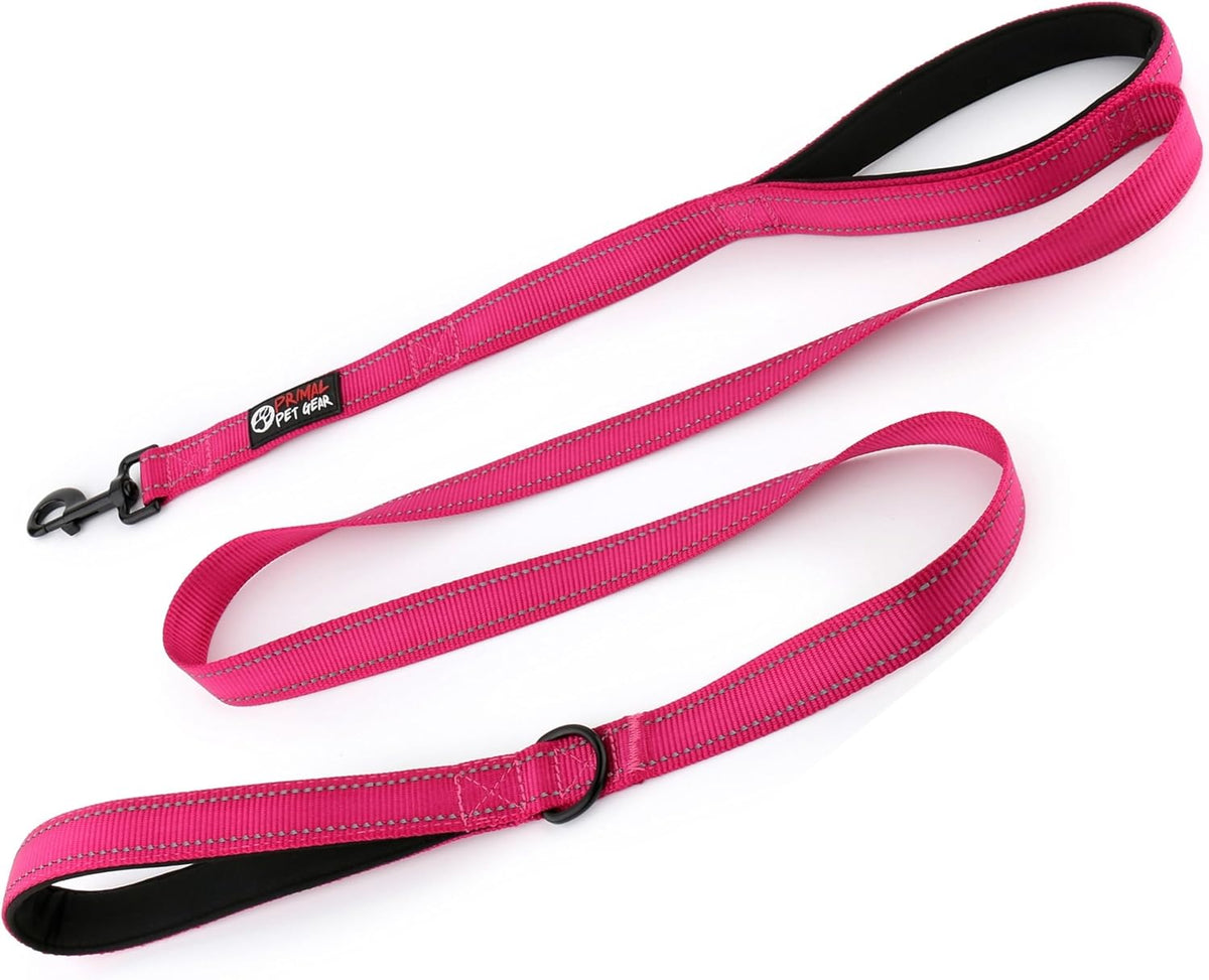 Dog Leash 6ft Long,Traffic Padded Two Handle,Heavy Duty,Reflective Double Handles Lead for Control Safety Training,Leashes for Large Dogs or Medium Dogs,Dual Handles Leads(Pink)