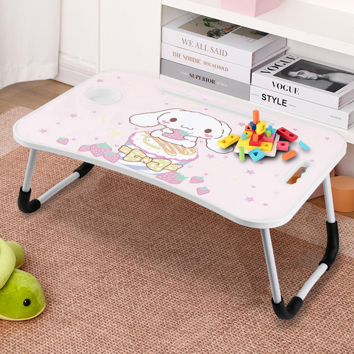Kawaii Laptop Desk Foldable Kawaii Bed Desk Table Cute Folding Breakfast Tray Portable Lap Standing Desk Notebook Stand Reading Holder for Bed/Couch/Sofa/Floor (Pink)