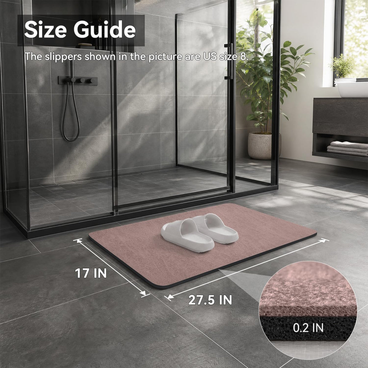 Bath Mat Rug-Rubber Backing Non Slip Quick Dry Absorbent Thin Bathroom Rugs Fit Under Door-Faux Suede Surface Bathroom Floor Mats-Shower Rug for in Front of Bathtub Shower Dusty Rose 17x27.5