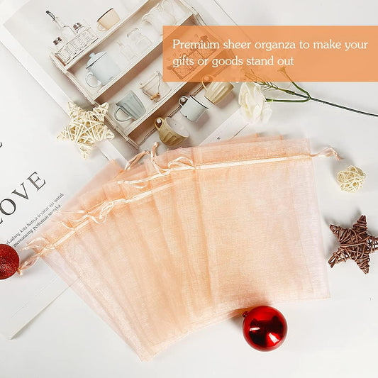 HRX Package Blush Peach Organza Bags 5x7 inch 100pcs, Mesh Gift Bag Jewelry Pouches Drawstring for Candy Present Wedding Party Favors
