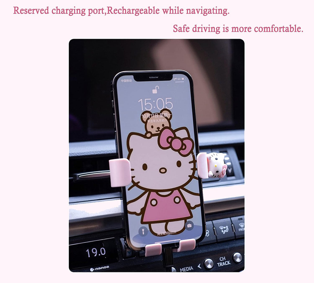 Cute Phone Mount for Car, Pink Cat Air Vent Clip Car Phone Holder Mount Fit for All Cell Phone, Pretty Car Accessories for Women and Girls