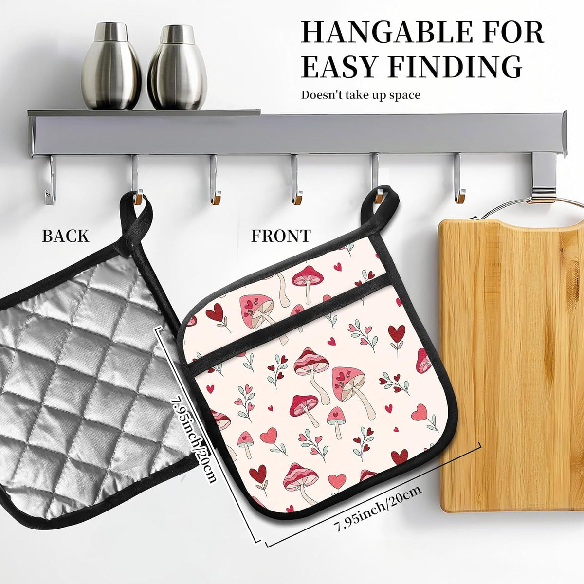 2 Pack Pot Holders for Kitchen Clearance, Cute Hot Pads, Funny Oven Pot Holders, Potholders Sets for Kitchen Heat Resistant, Pink Mushroom