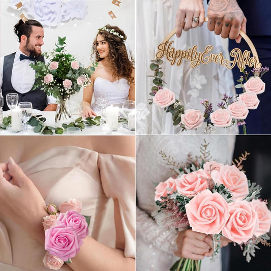Artificial Flowers Roses with Stems for DIY Wedding (Gradient Peach, 25)